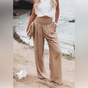 Elegant Tan Wide Leg Linen Pants